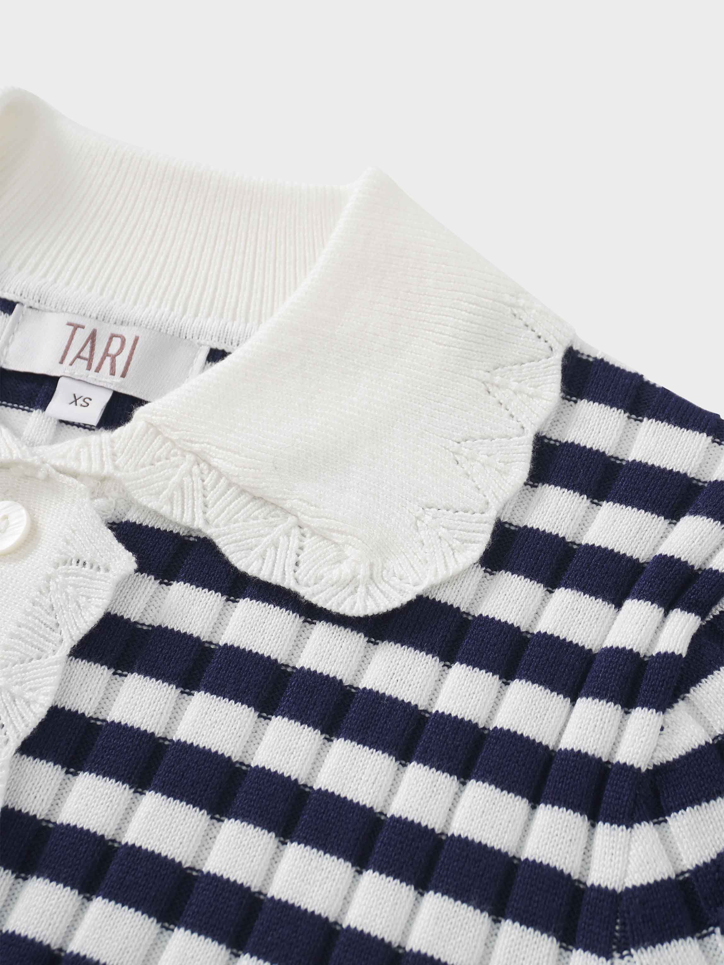 Striped Scalloped Edge Cardigan-Navy/White