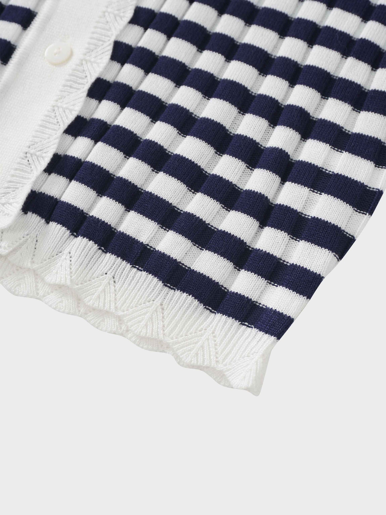 Striped Scalloped Edge Cardigan-Navy/White