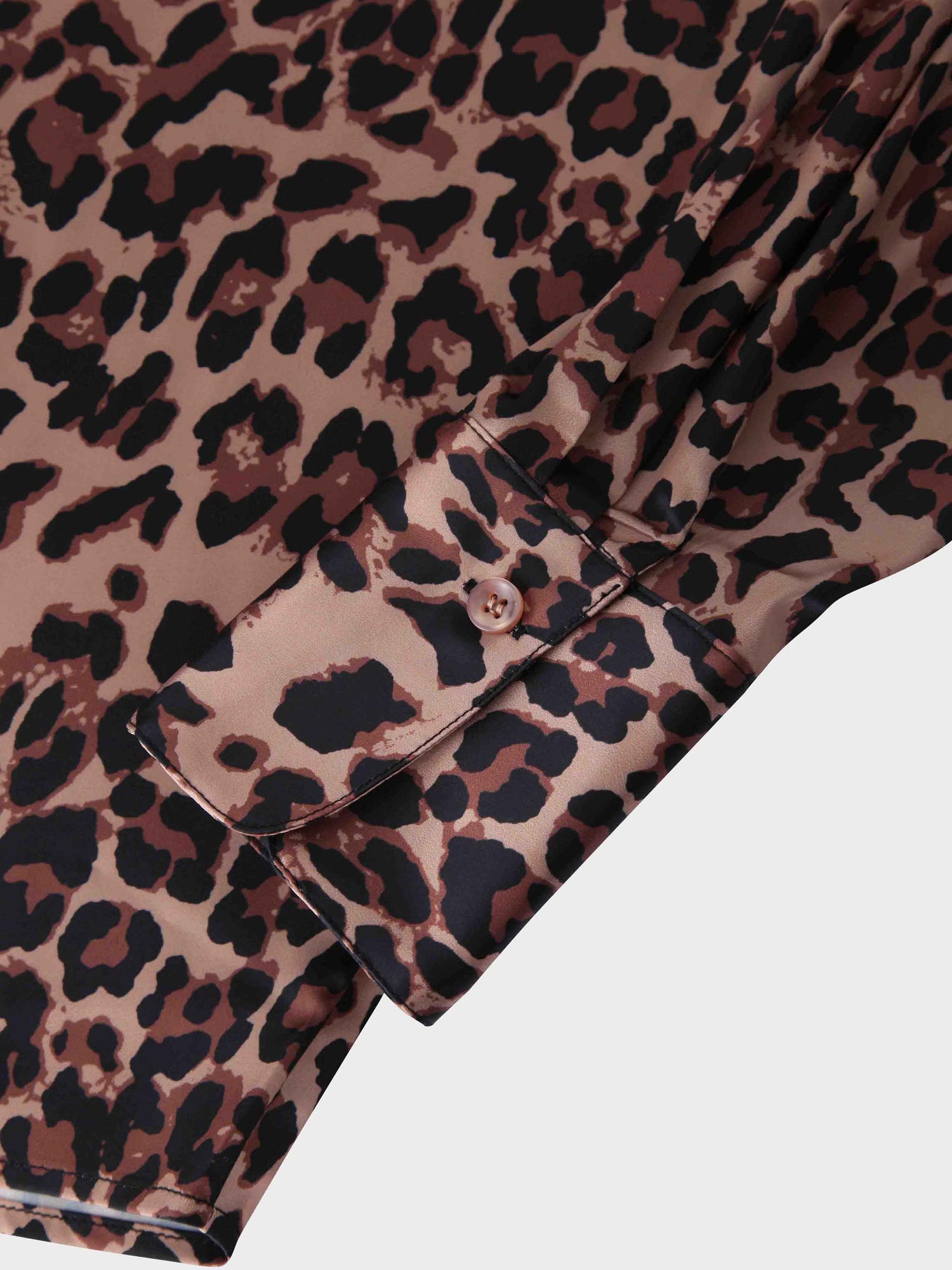 Oversized Satin Slip Blouse-Brown Leopard