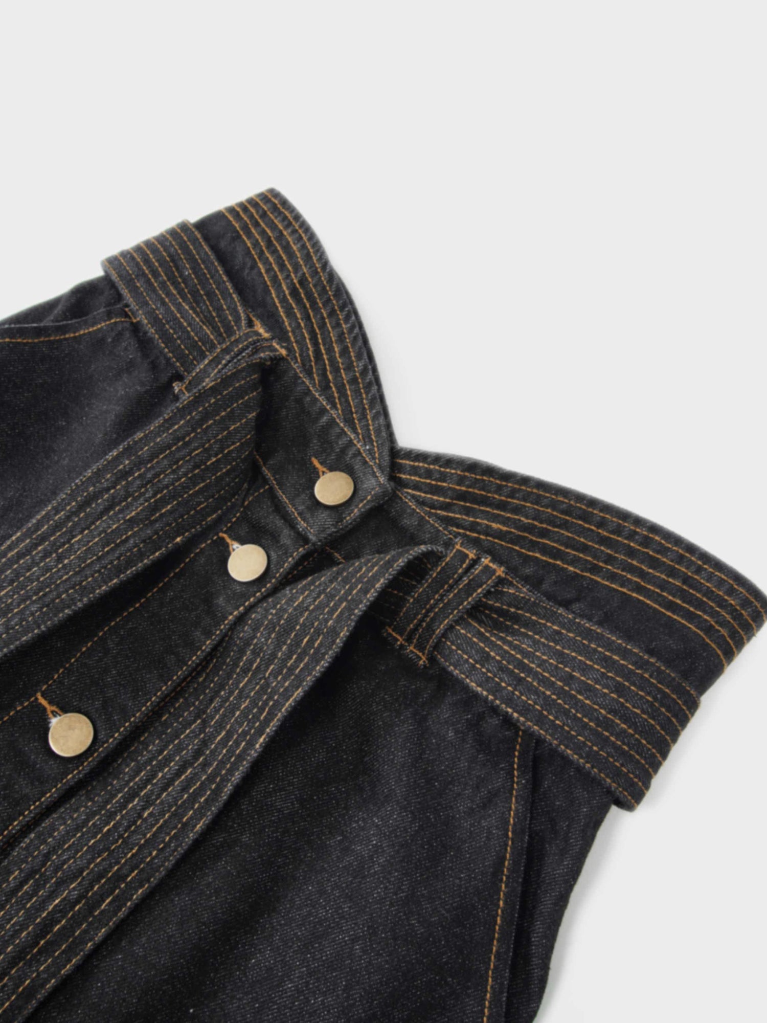 High Waist Button Down Denim Skirt-Black