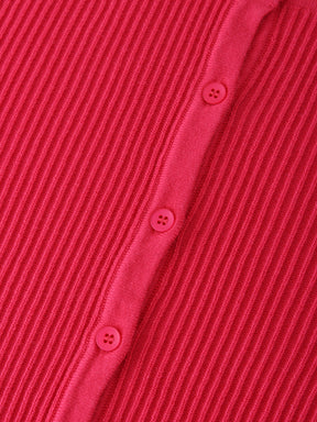 Ribbed Knit Cardigan-Hot Pink