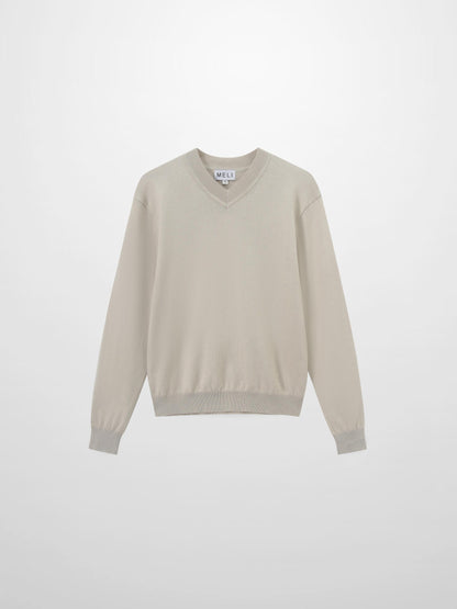 High V Lightweight Sweater-Light Grey