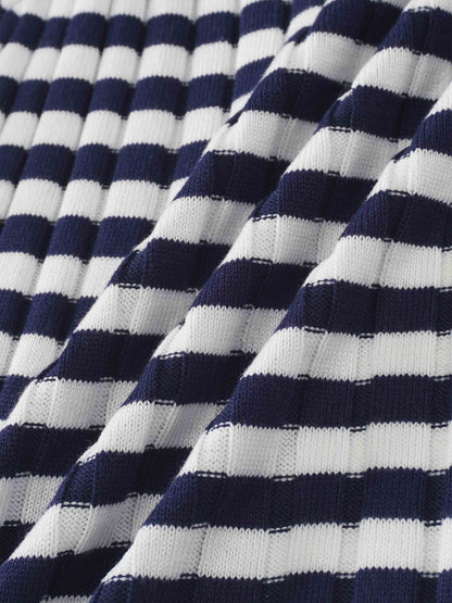 Striped Scalloped Edge Cardigan-Navy/White