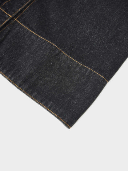 High Waist Button Down Denim Skirt-Black