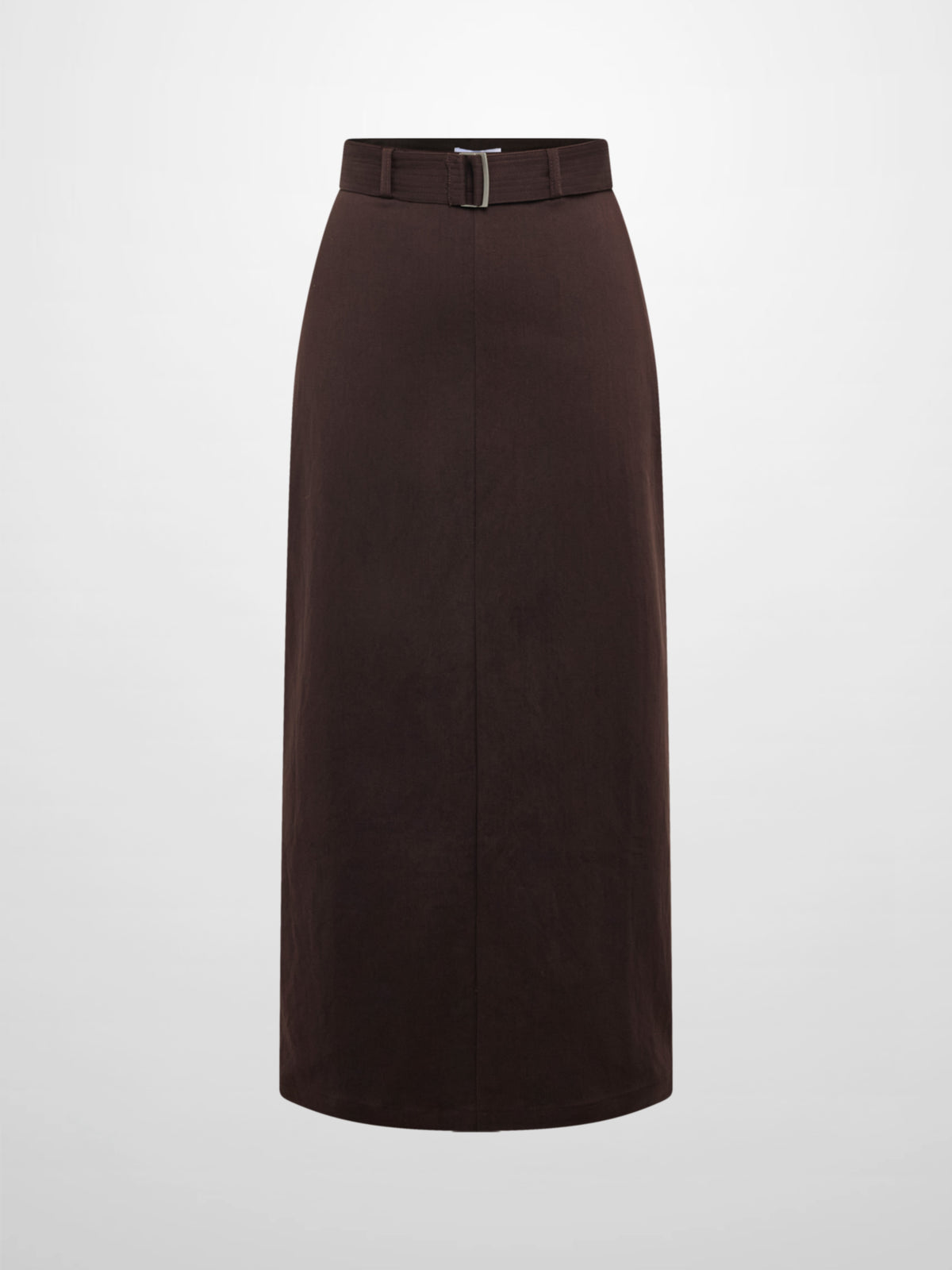 Belted Straight Maxi Skirt - Brown