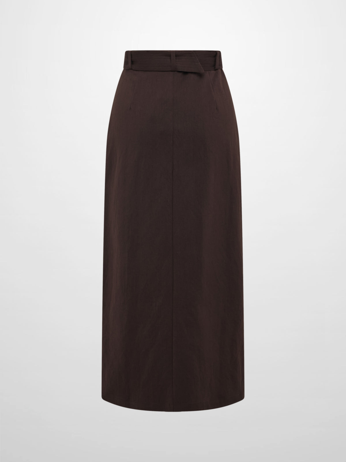 Belted Straight Maxi Skirt - Brown