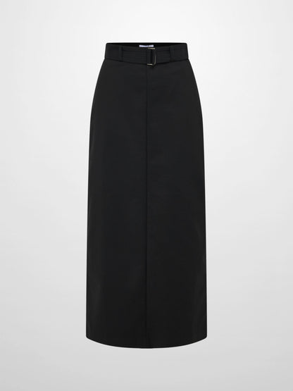 Belted Straight Maxi Skirt - Black