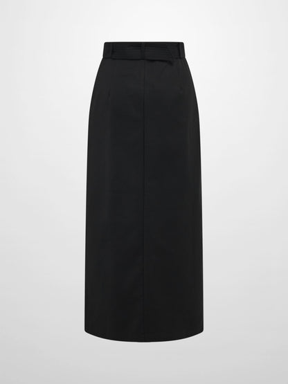 Belted Straight Maxi Skirt - Green