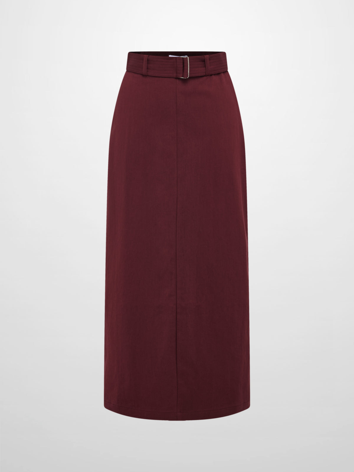 Belted Straight Maxi Skirt - Burgundy