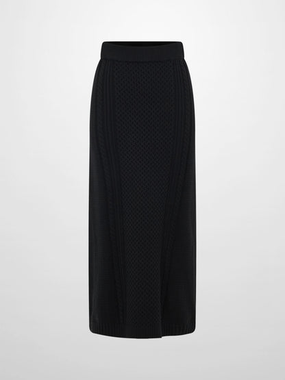 Mixed Cable Knit Skirt - Black