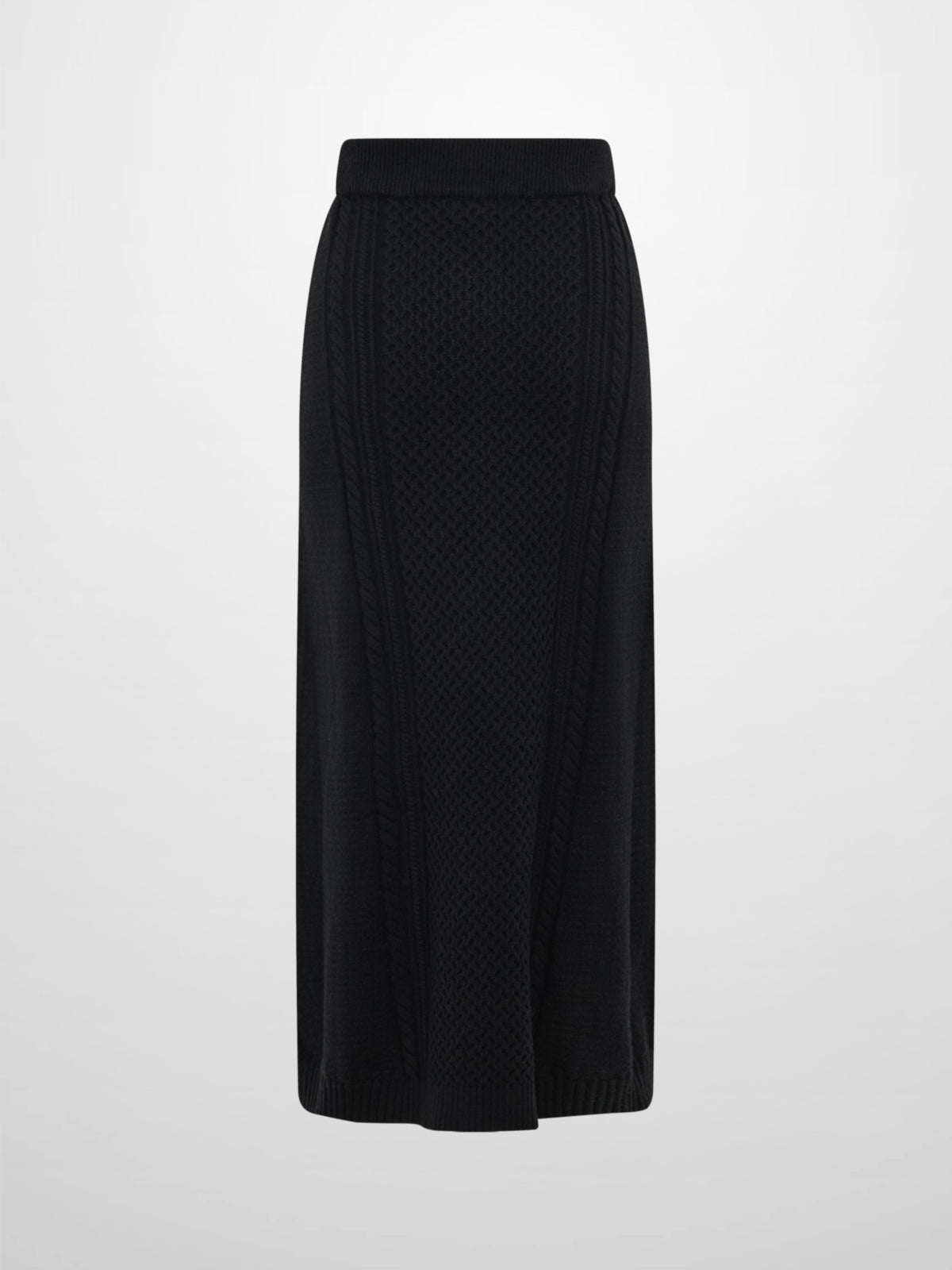 Mixed Cable Knit Skirt - Black