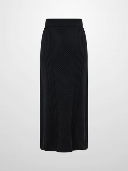 Mixed Cable Knit Skirt - Black