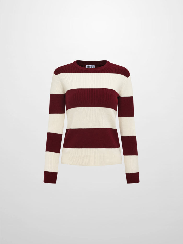 Waffle Knit Top - Burgundy/Cream