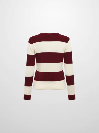 Waffle Knit Top - Burgundy/Cream