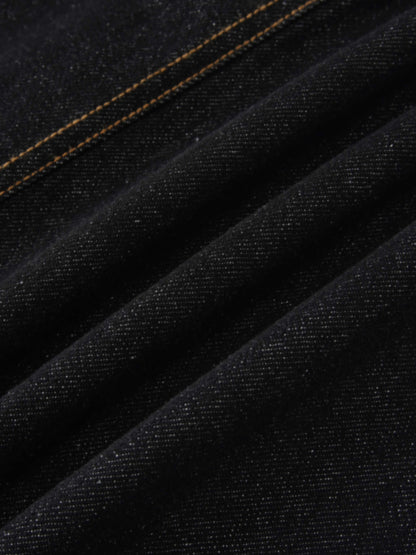 High Waist Button Down Denim Skirt-Black