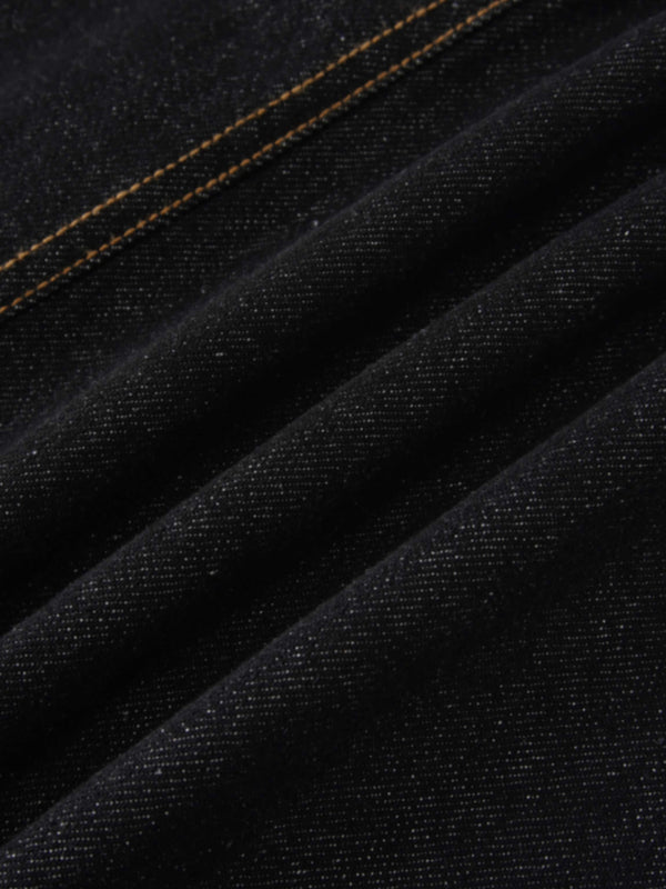 High Waist Button Down Denim Skirt-Black