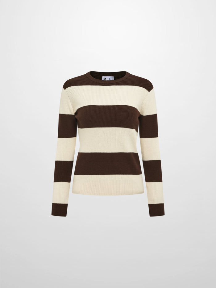 Waffle Knit Top - Cream/Chocolate Brown