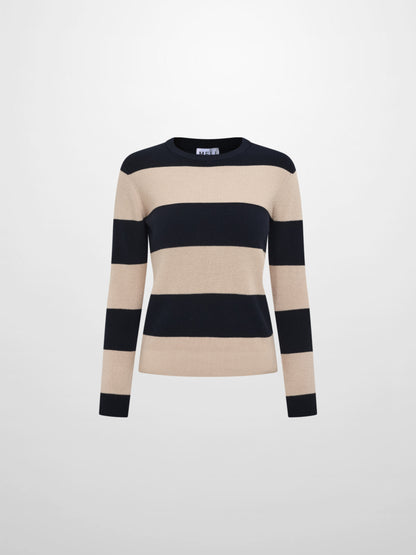 Waffle Knit Top - Navy/Tan