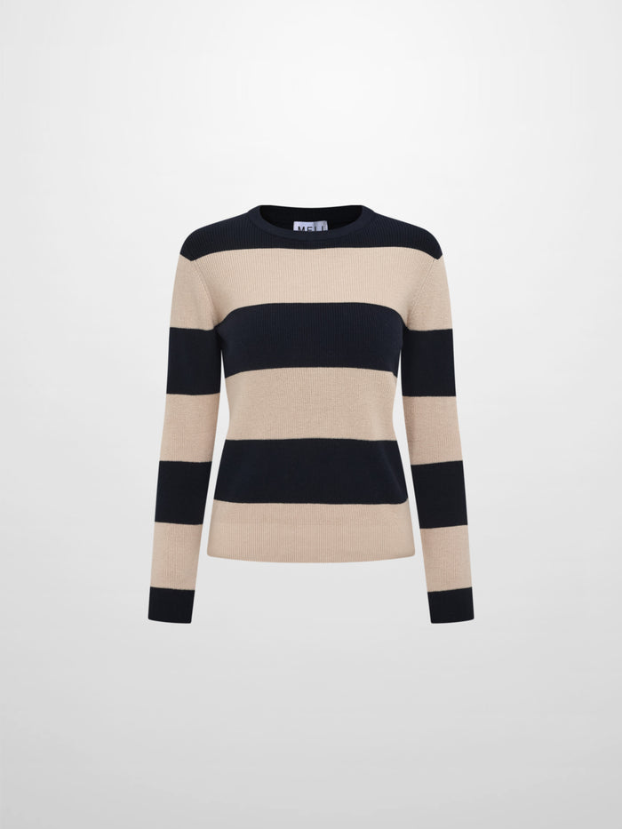 Waffle Knit Top - Navy/Tan