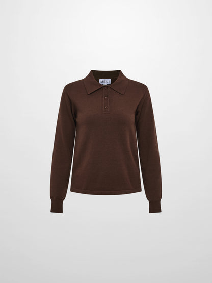 Knit Polo Top - Brown