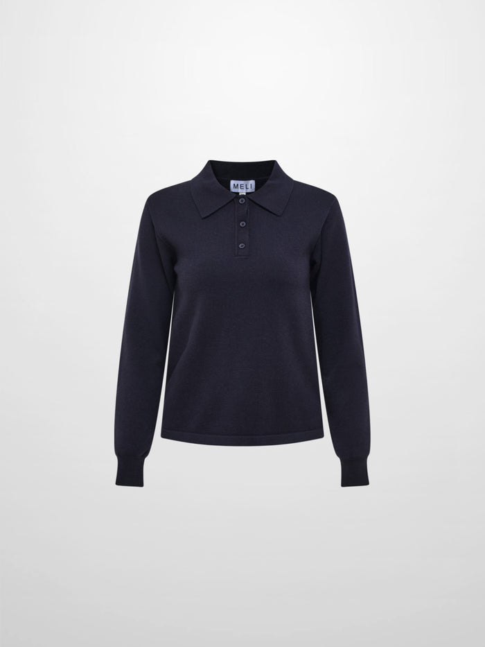 Knit Polo Top - Navy