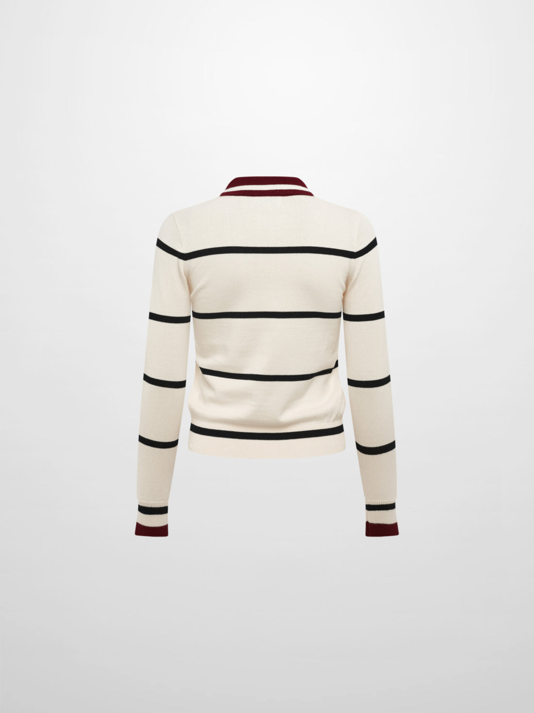 Thin Knit Polo Top - Cream/Black/Burgundy