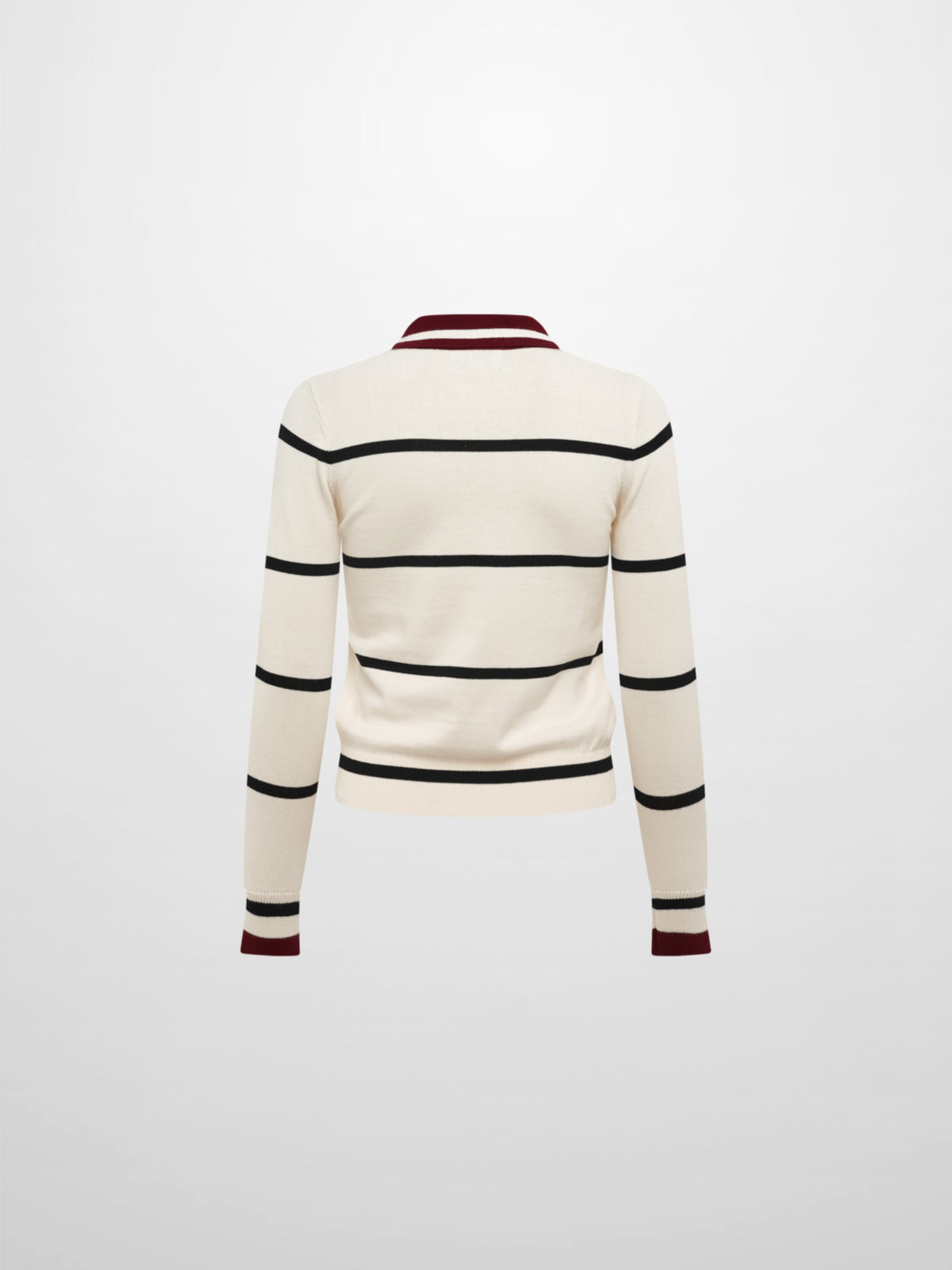 Thin Knit Polo Top - Cream/Black/Burgundy