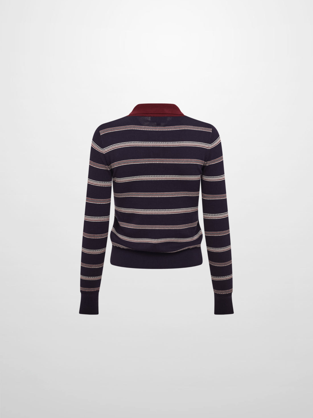 Thin Knit Polo Top - Navy/Burgundy/Cream