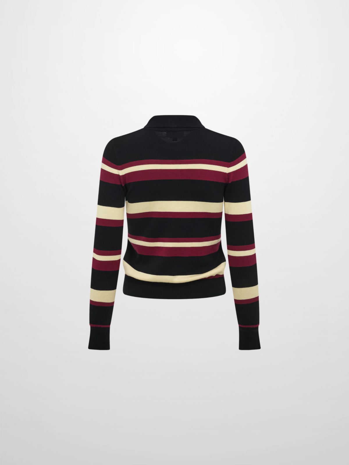 Thin Knit Polo Top - Black/Burgundy/Yellow