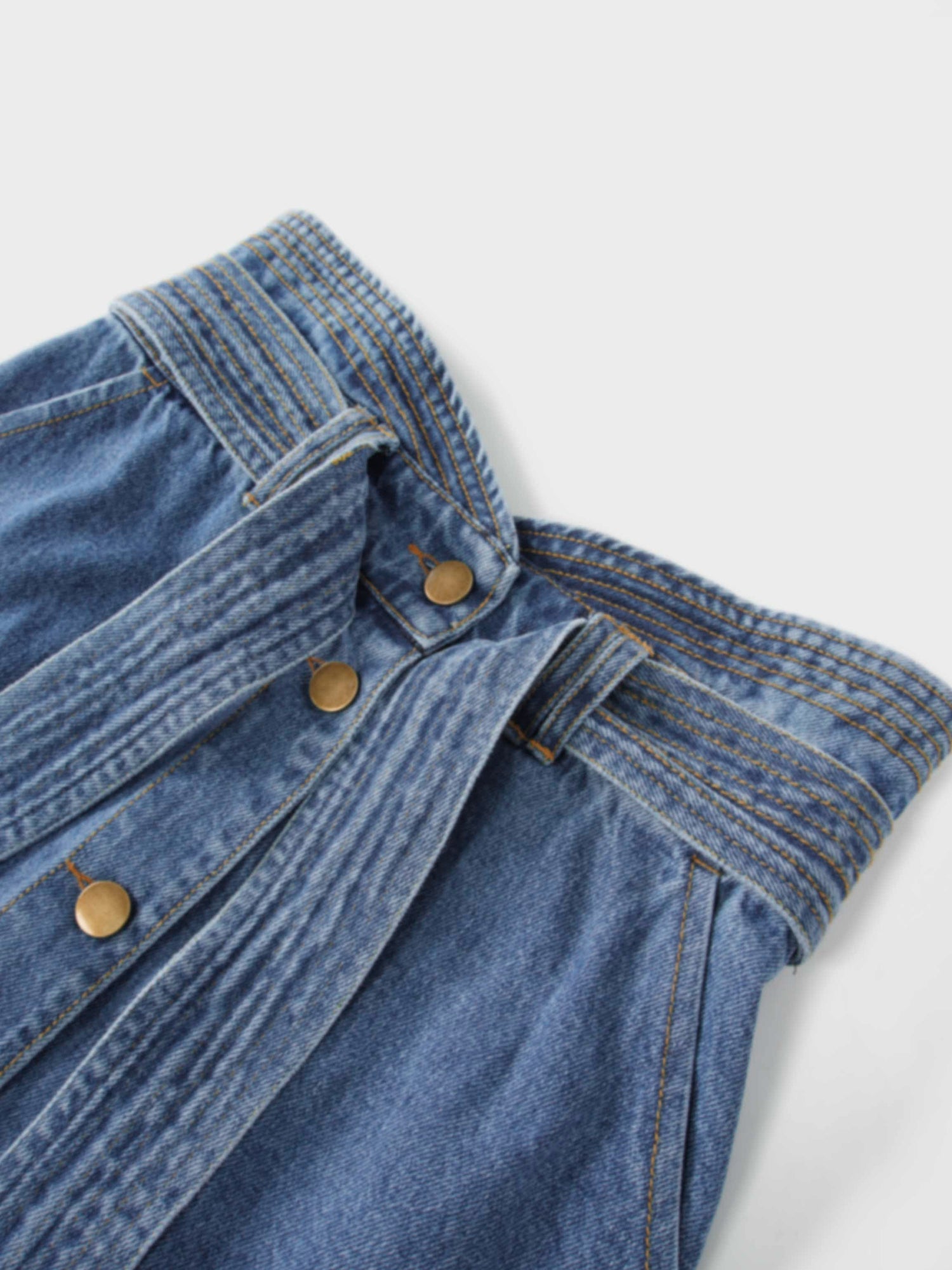 High Waist Button Down Denim Skirt-Blue