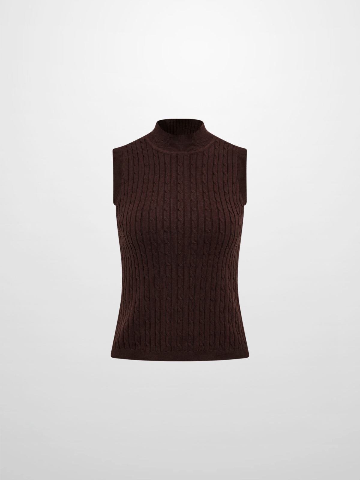 Mock Neck Cable Sleeveless Top - Brown