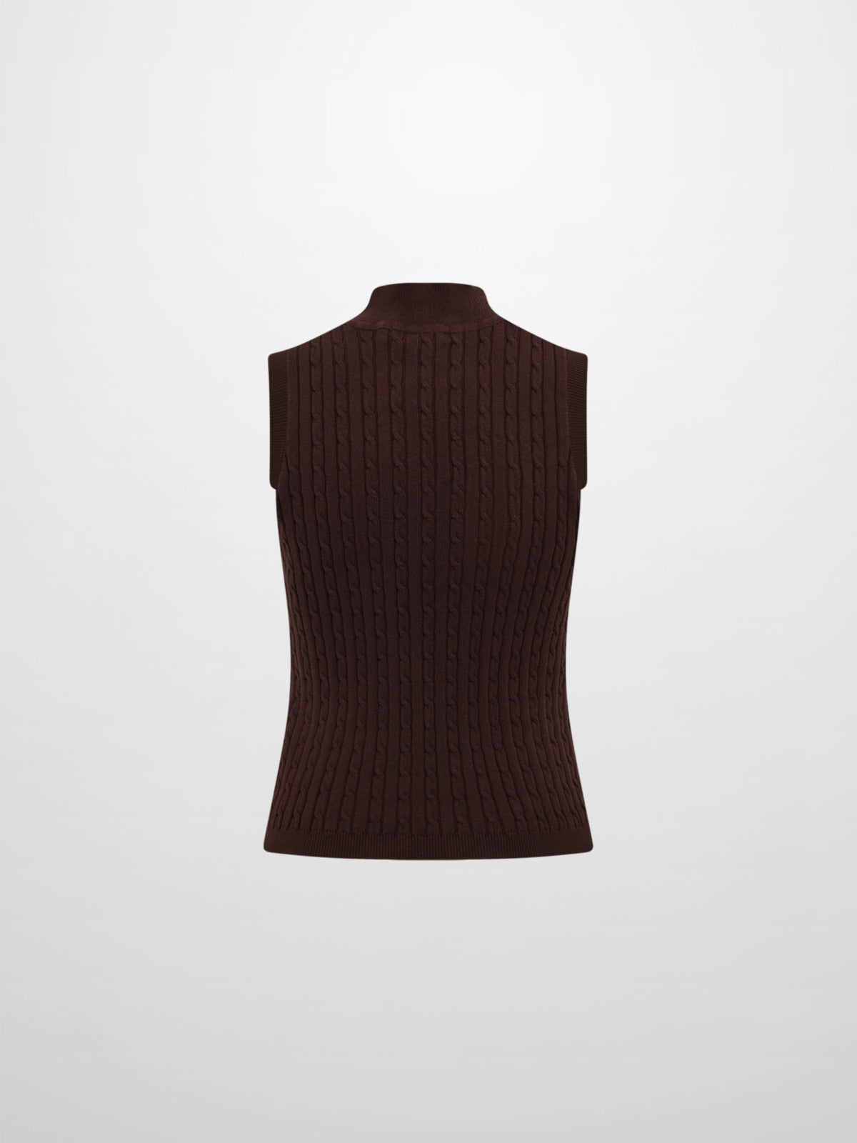 Mock Neck Cable Sleeveless Top - Brown
