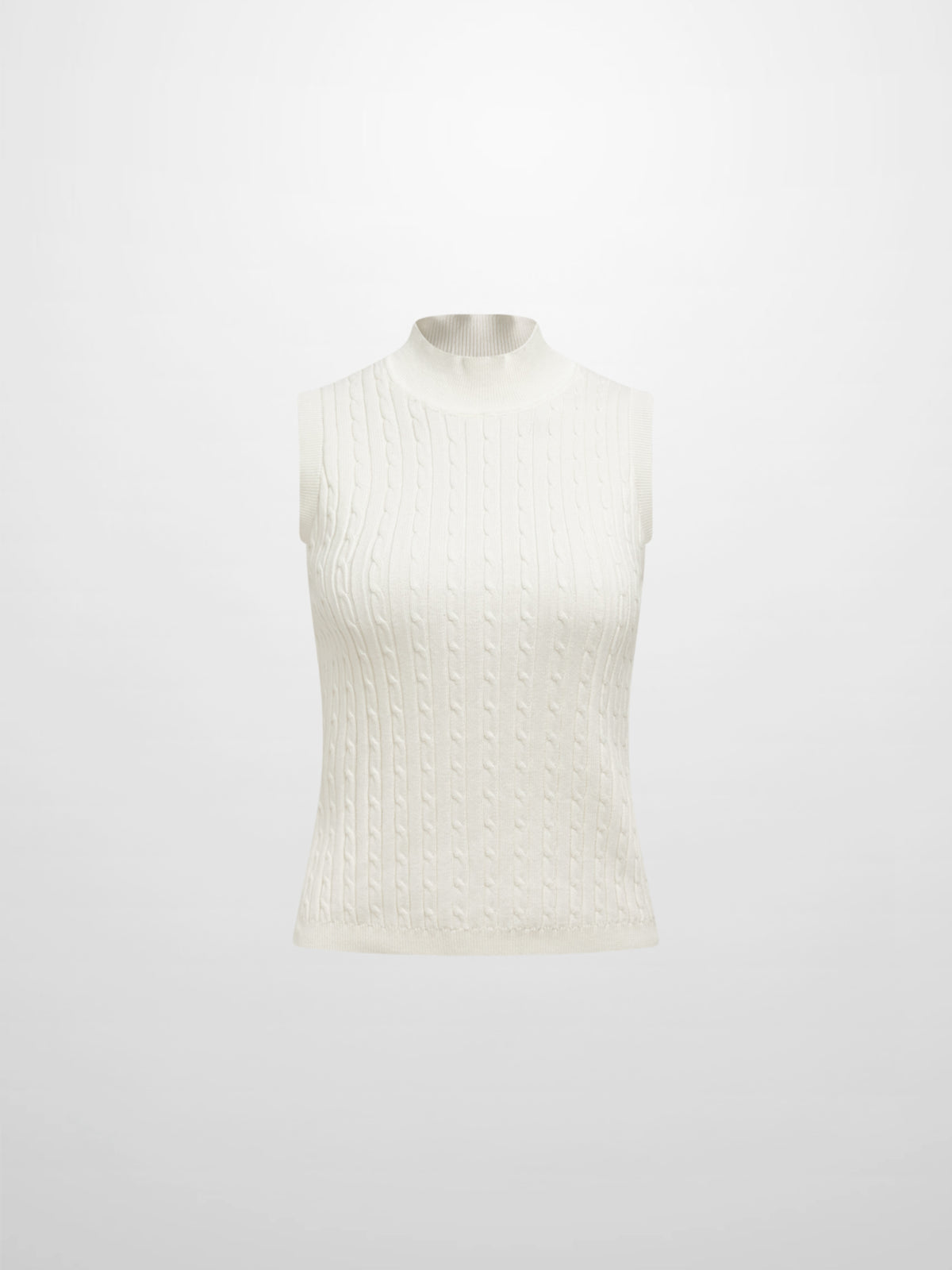 Mock Neck Cable Sleeveless Top - Cream