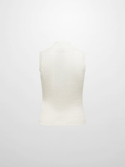 Mock Neck Cable Sleeveless Top - Cream