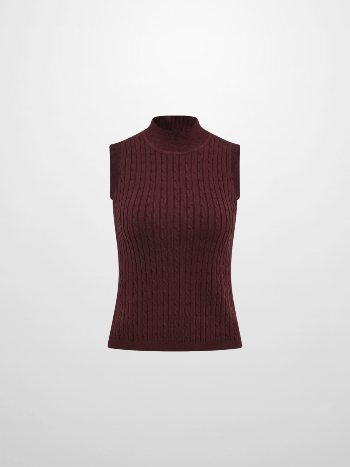 Mock Neck Cable Sleeveless Top - Burgundy