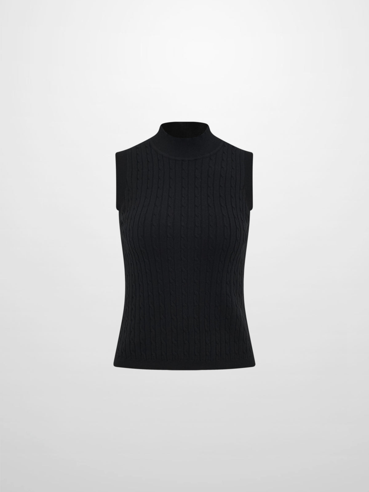 Mock Neck Cable Sleeveless Top - Black
