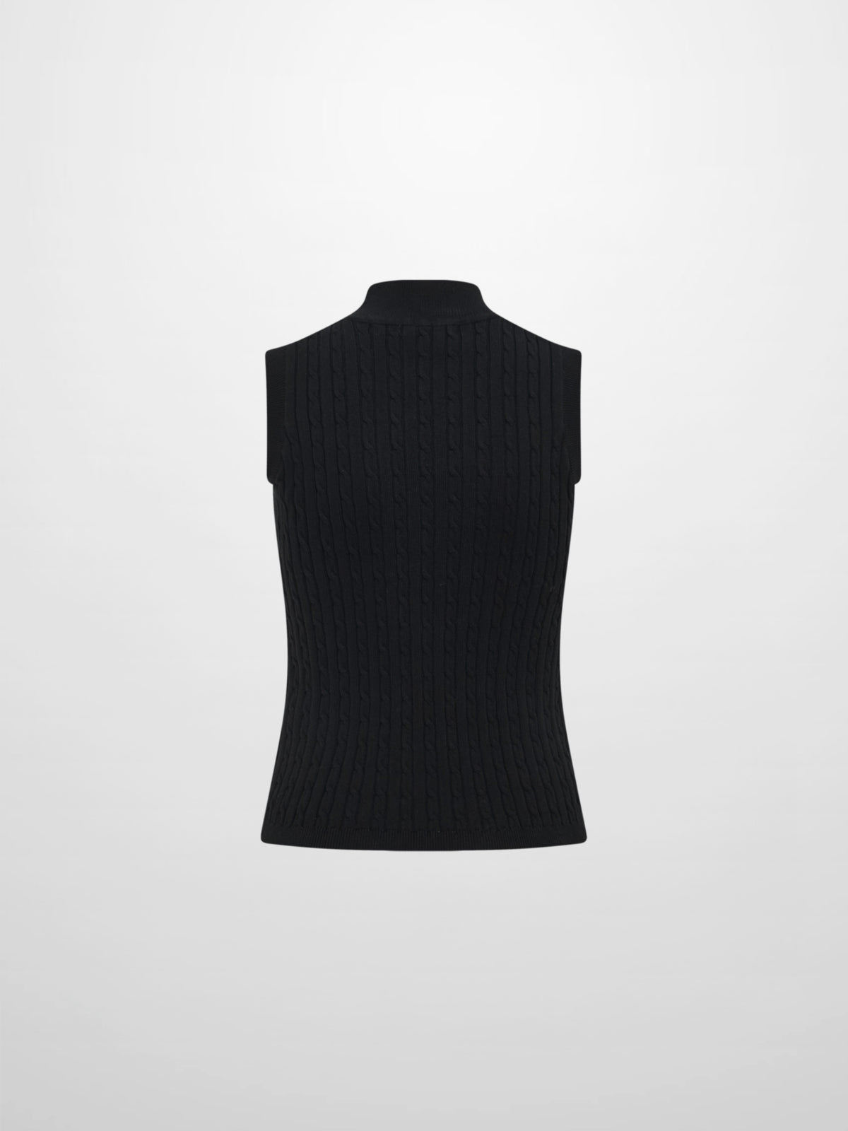 Mock Neck Cable Sleeveless Top - Black