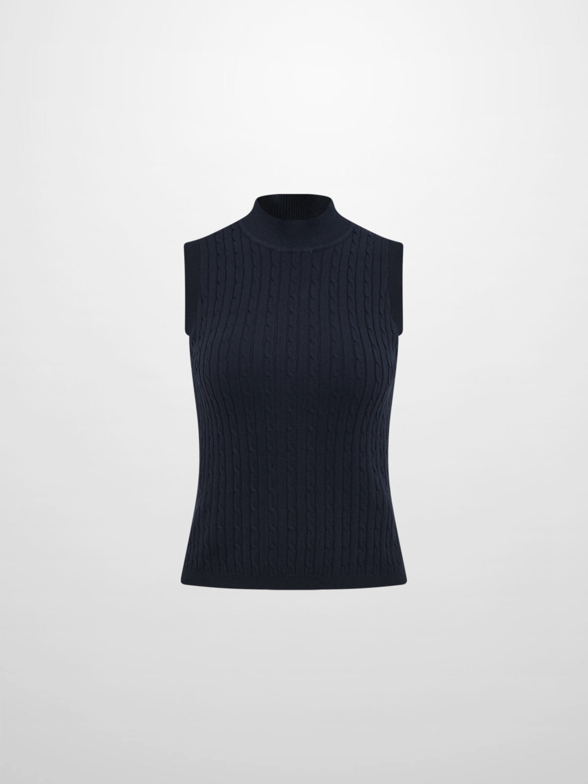 Mock Neck Cable Sleeveless Top - Navy