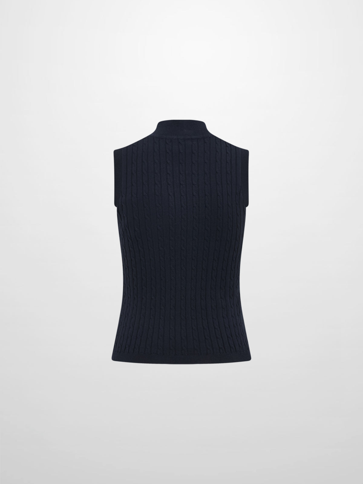 Mock Neck Cable Sleeveless Top - Navy