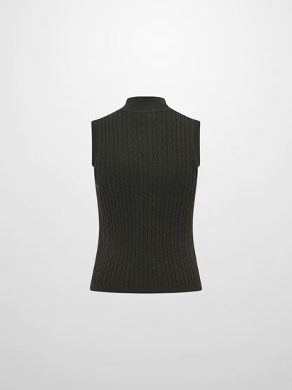 Mock Neck Cable Sleeveless Top - Green