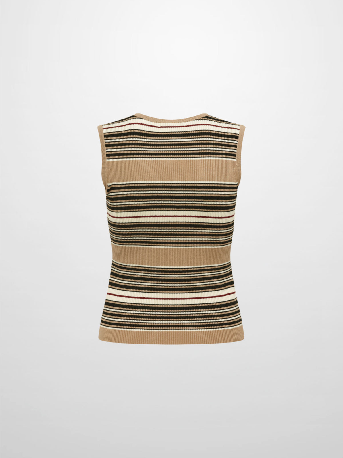Sleeveless Ribbed Knit Sweater - Camel/Black Stripe