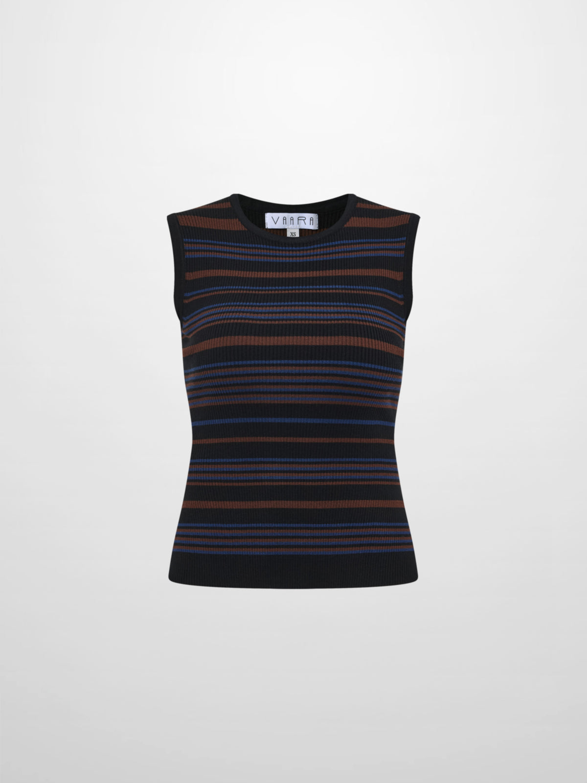 Sleeveless Ribbed Knit Sweater - Black/Brown Stripe