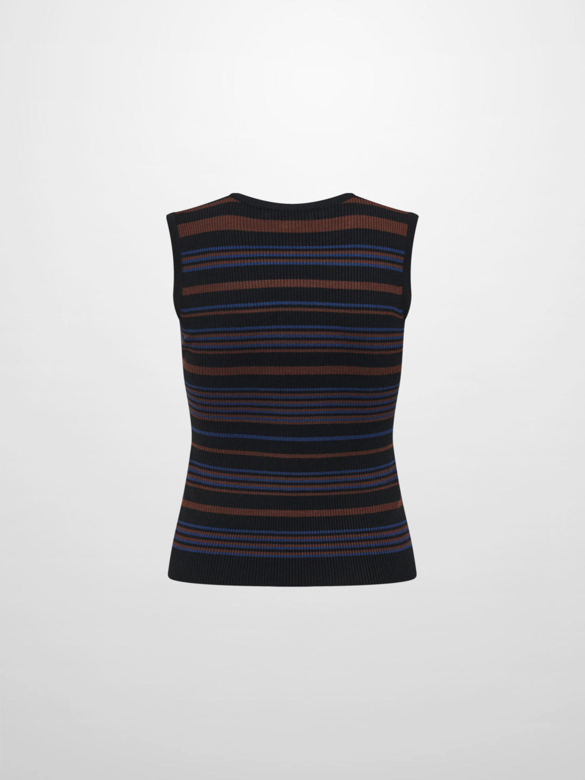 Sleeveless Ribbed Knit Sweater - Black/Brown Stripe