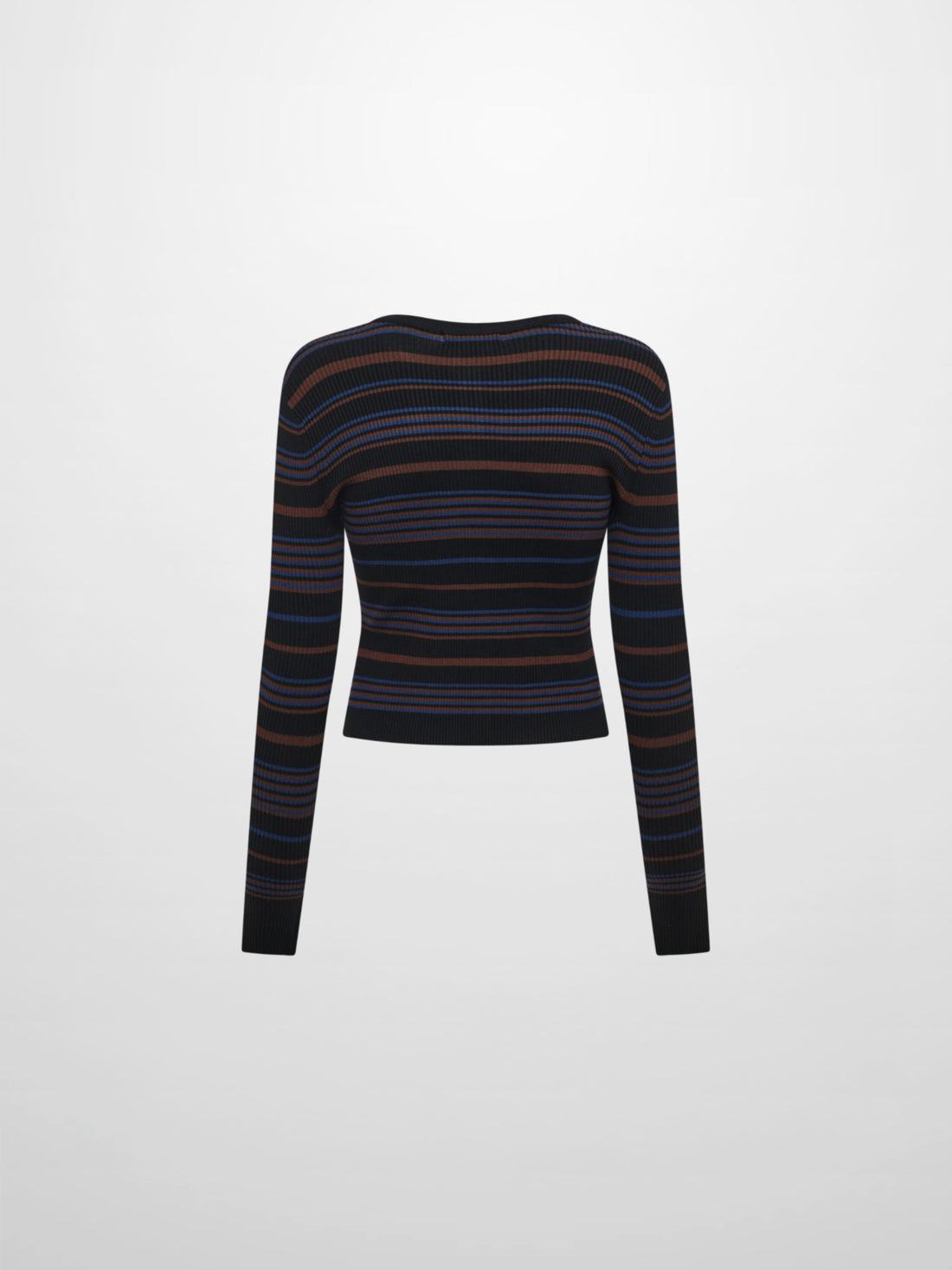 Ribbed Crew Knit Cardigan - Black/Brown Stripe