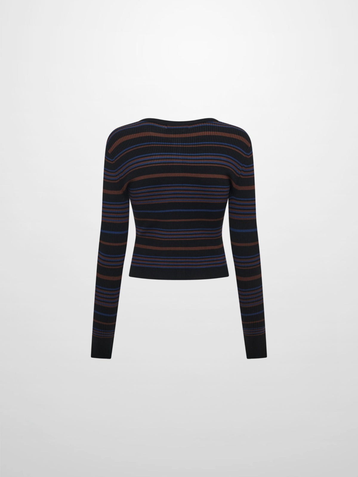 Ribbed Crew Knit Cardigan - Black/Brown Stripe