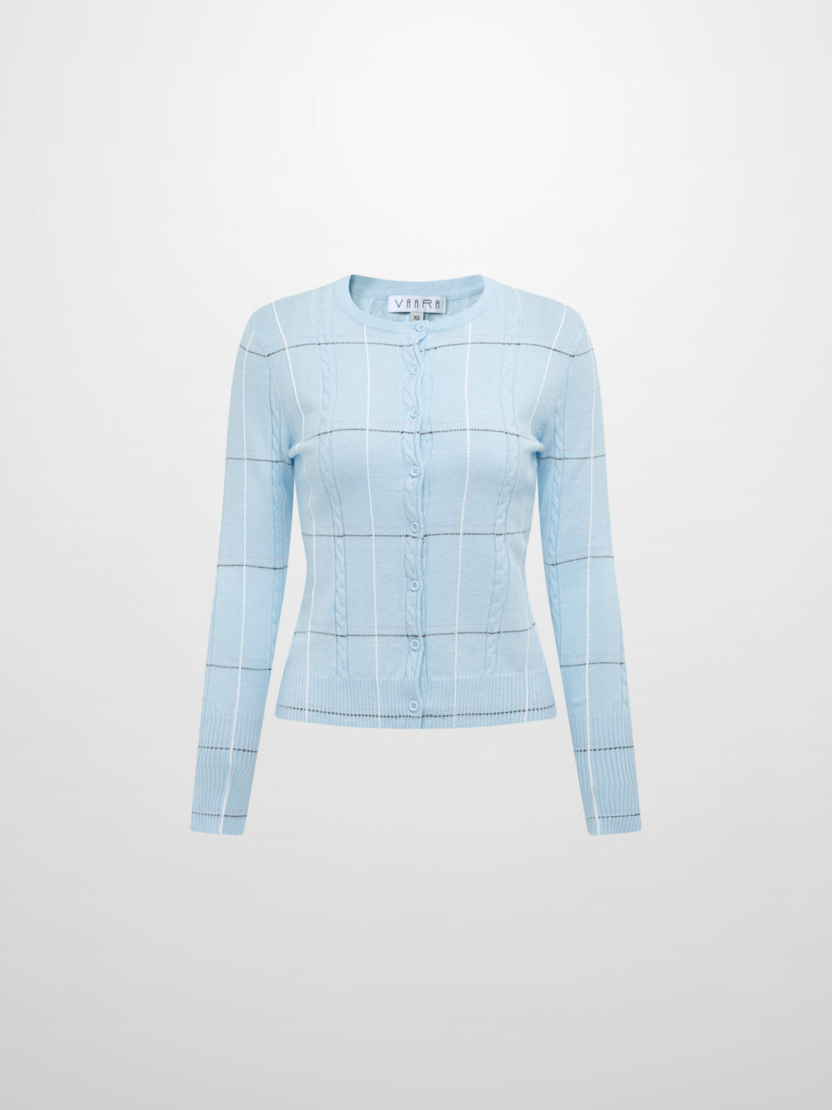Soft Knit Button Down Crew Sweater - Light Blue
