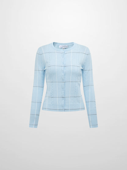 Soft Knit Button Down Crew Sweater - Light Blue