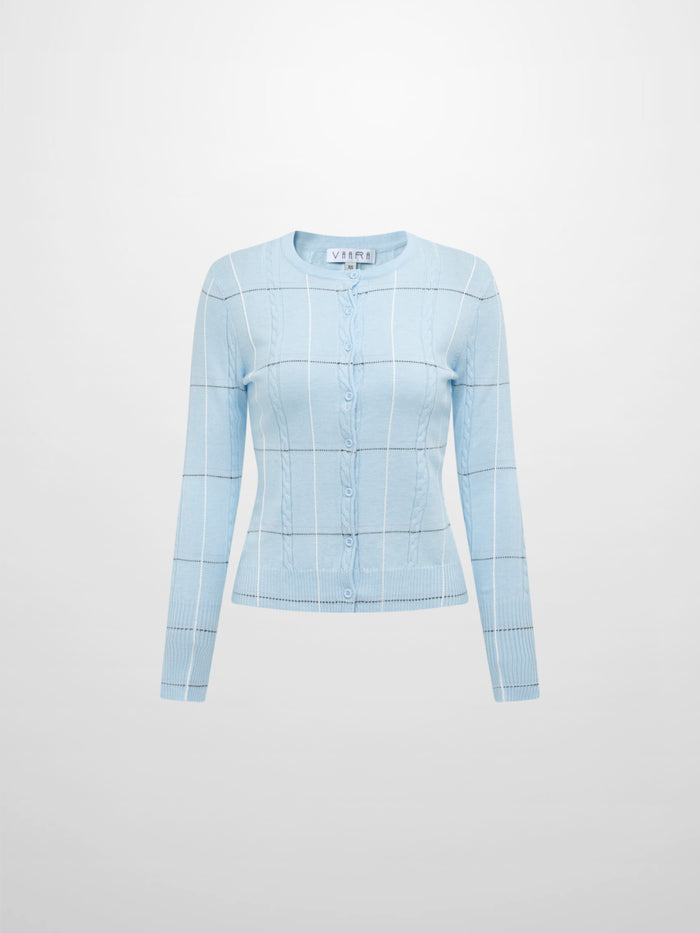 Soft Knit Button Down Crew Sweater - Light Blue