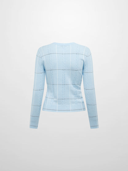 Soft Knit Button Down Crew Sweater - Light Blue