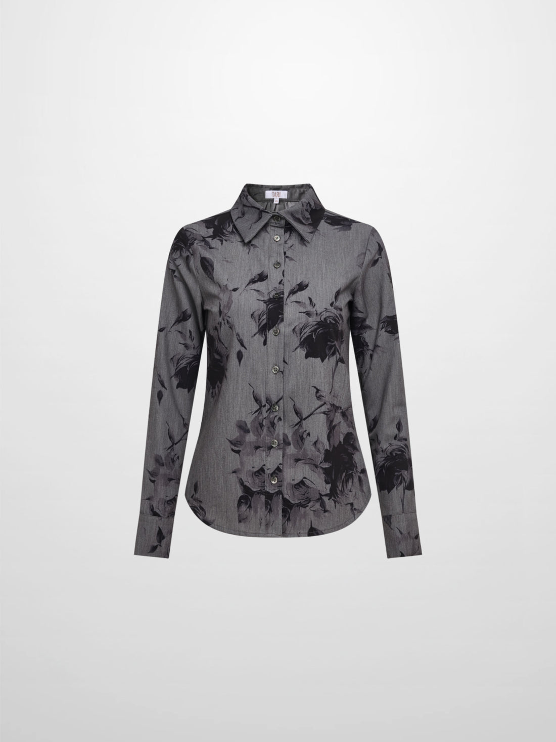 Printed Button Blouse - Grey/Black Floral